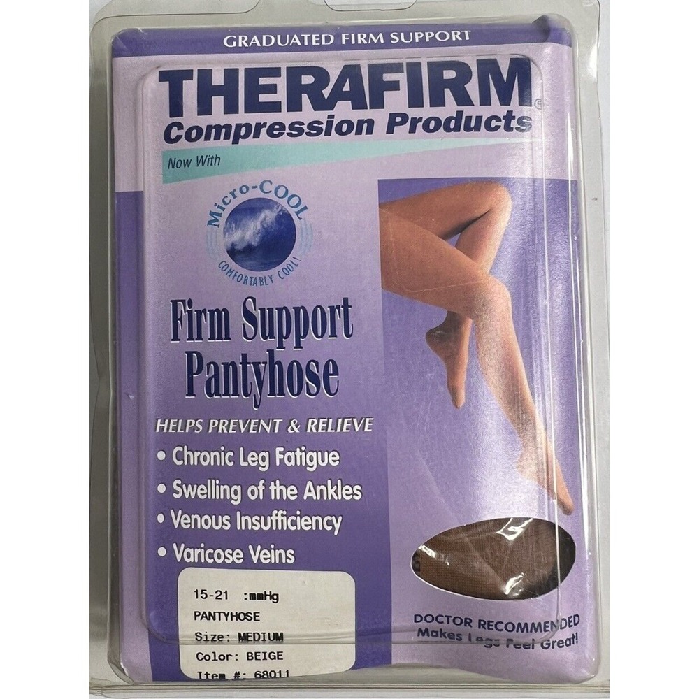 Therafirm Firm Support Panty Hose 15-21 mm Hg Medium Beige #68011 Micro Cool New